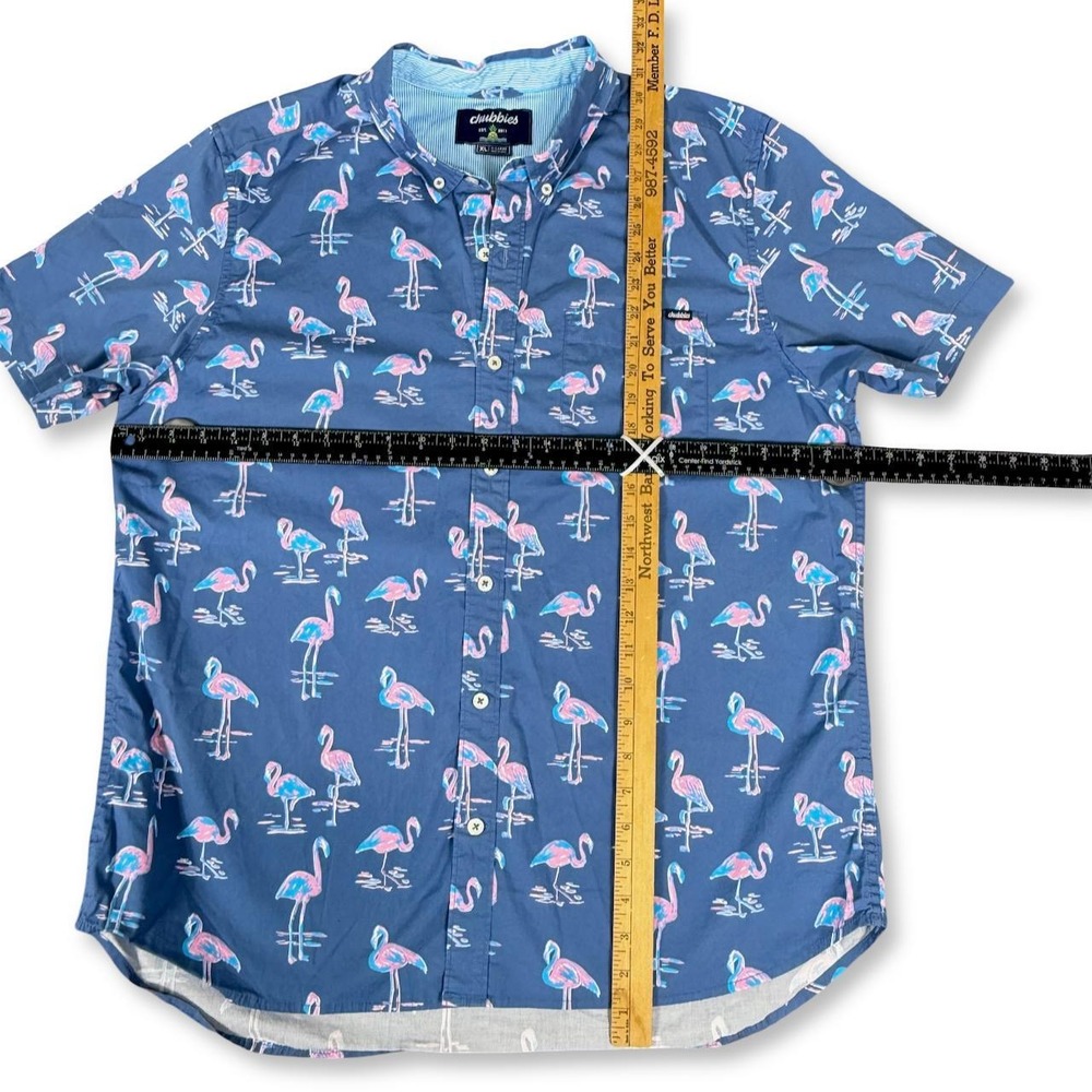 Chubbies Mingos Flamingo Short Sleeve Button Down Shirt Mens XL Cotton Blue Pink - Picture 11 of 11